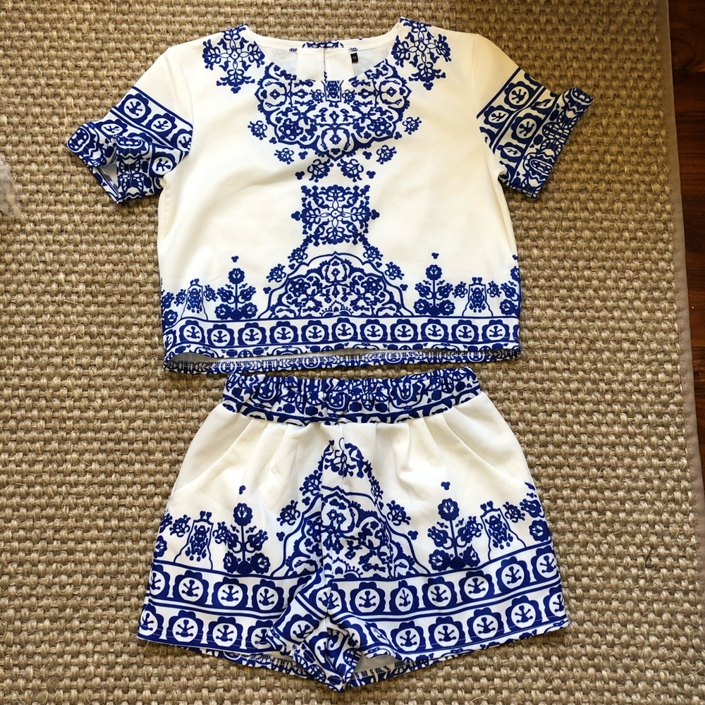 Blue and White Two Piece Outfit Size S